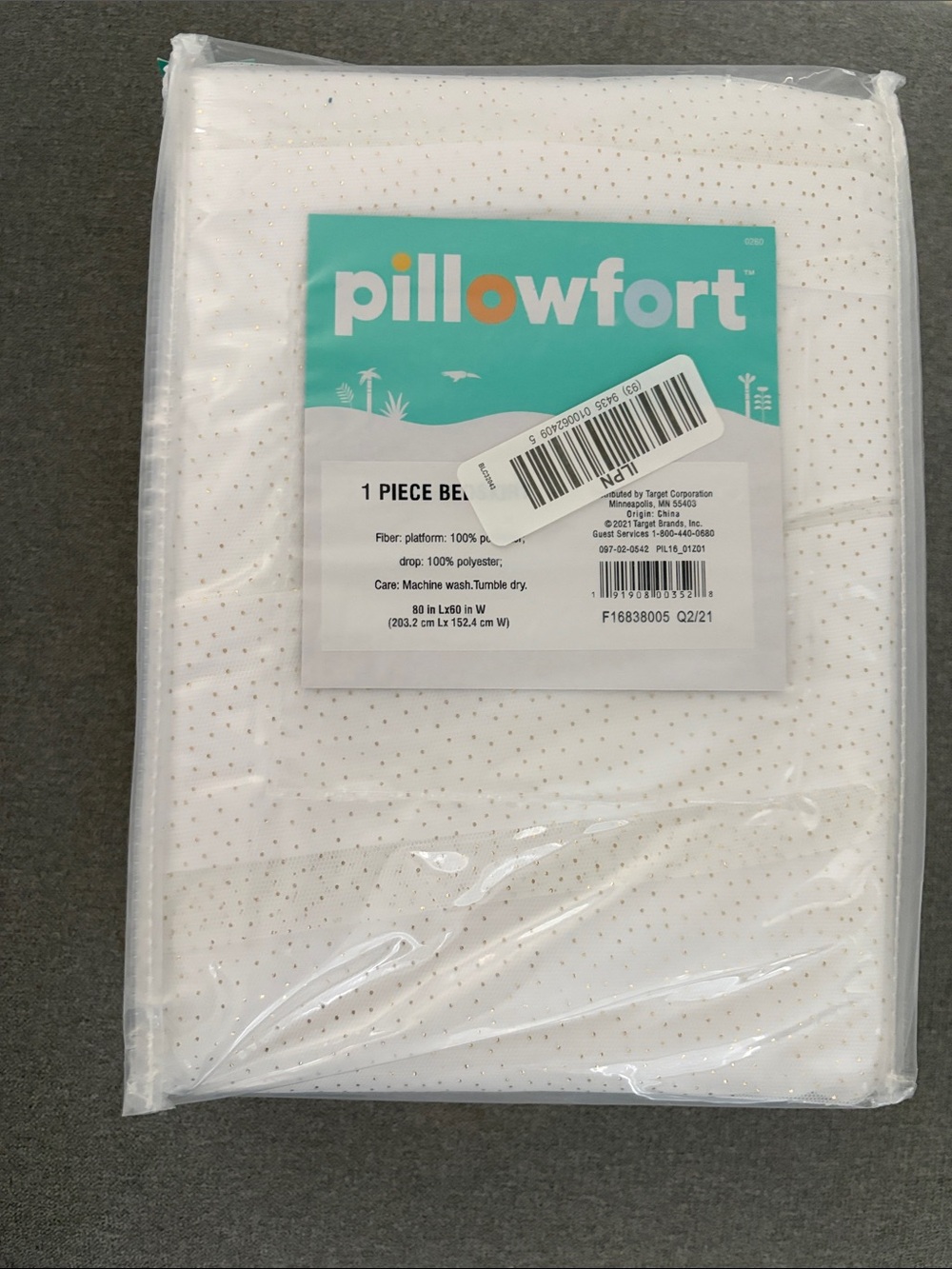 Pillowfort White Gold Dot Tulle Queen Bed Skirt